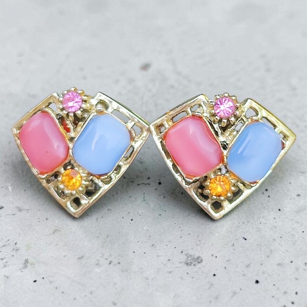 Vintage 1950s Moonglow Earrings - Picture 1 of 4